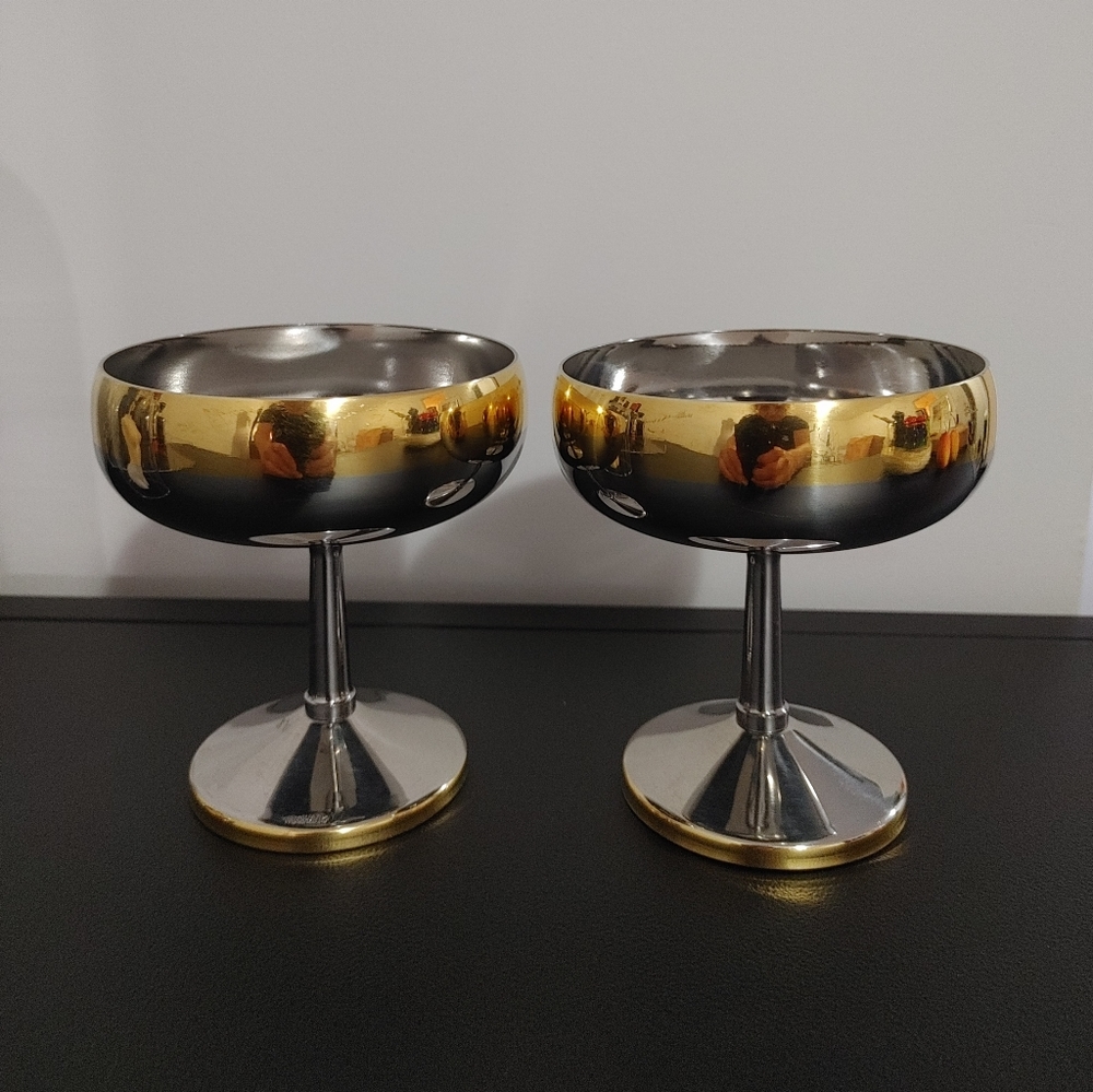 Pair of Vintage Ice Cream cups in inox